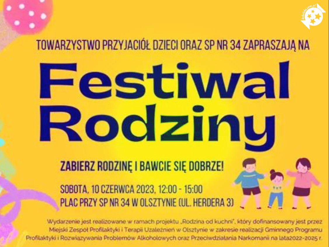 Na żółtym tle napis Festiwal Rodziny